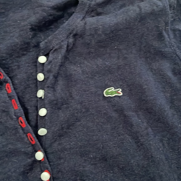 Lacoste Navy Cotton Henley Sweater with Red Épaulettes and Placket accents - Picture 2 of 6